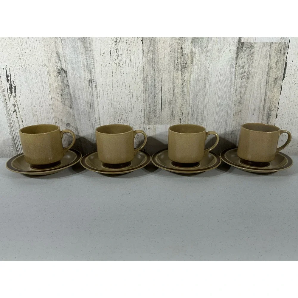Hearthside‎ Stoneware Dogwood 4 Cups 4 Saucers Hand Painted Japan MCM
